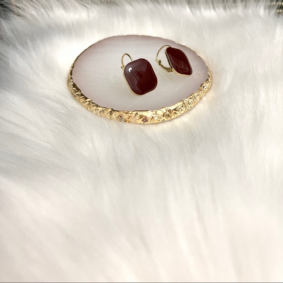 Red square earrings Eardrop with gold frame - Picture 4 of 5